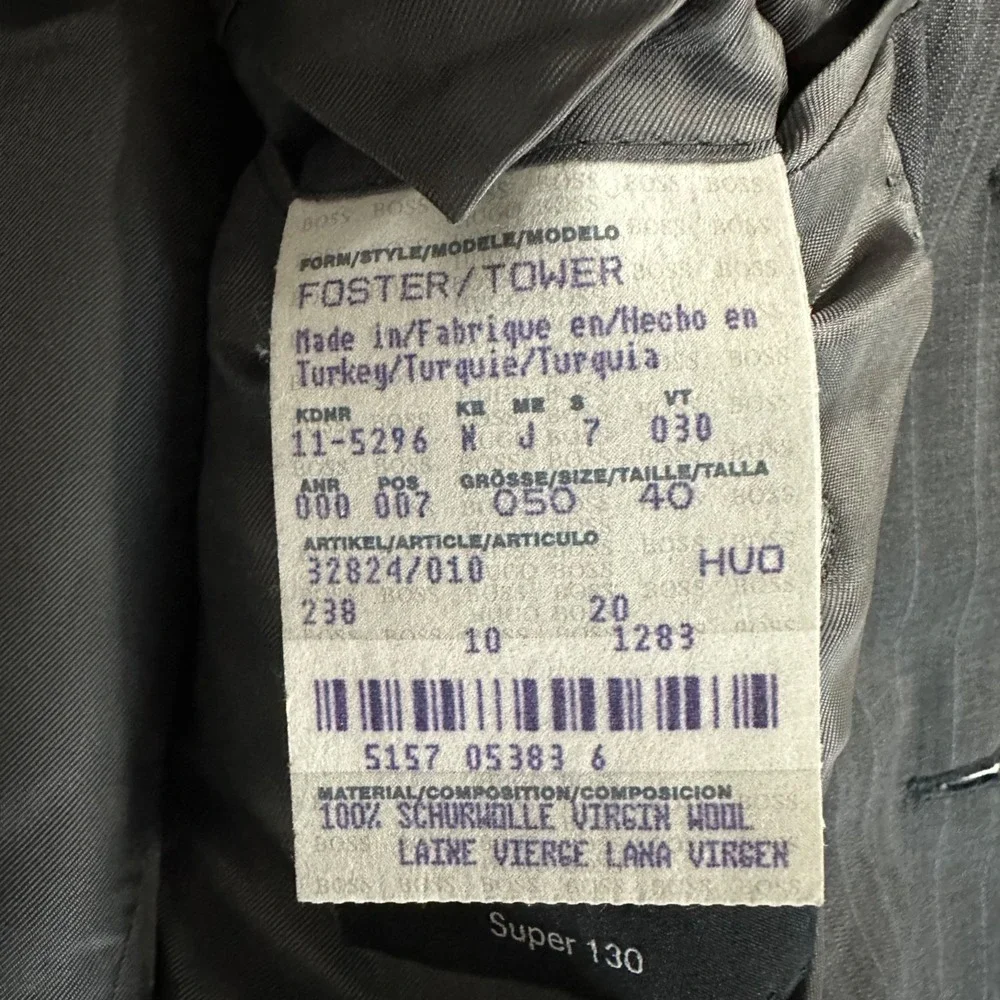 Hugo Boss Foster Super 130 Slim Fit Blazer Suit Men's Size 40 Gray Three Button